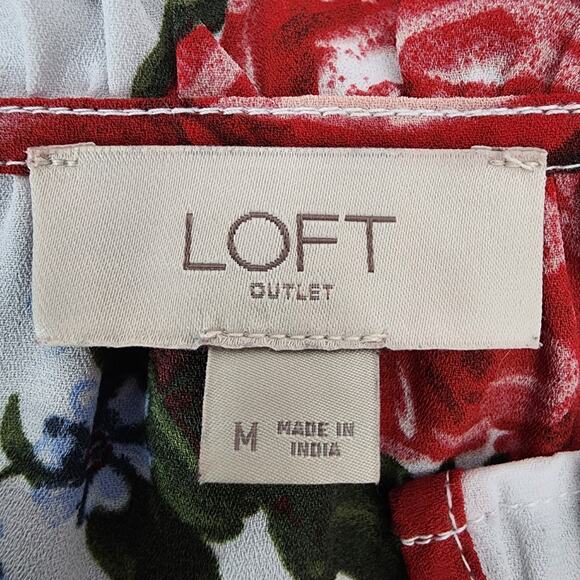 Loft Outlet Women Floral Ruffle Front Tie Neck Blouse Medium Long Sleeve Peasant - Picture 9 of 10